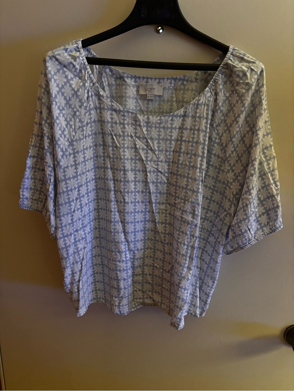LOFT Light Blue Floral Scoop Neck Short Sleeve Top